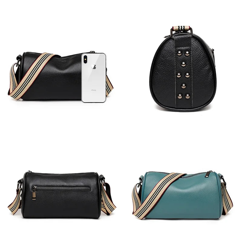 High Soft First layer cowhide Ladies Shoulder Bag Women Rivet Leather Handbag