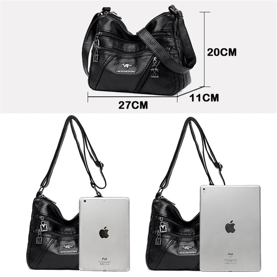 Soft Leather Handbag Purse Women Bag Multi-pocket Crossbody Shoulder Bag