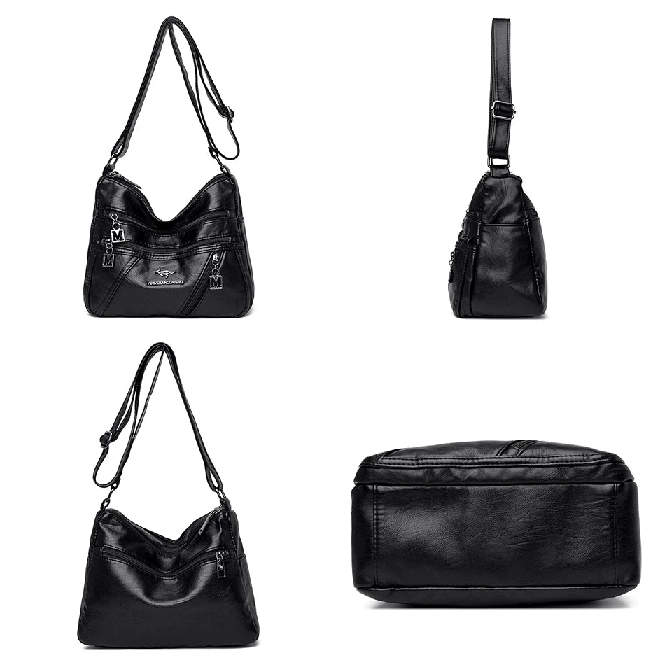 Soft Leather Handbag Purse Women Bag Multi-pocket Crossbody Shoulder Bag
