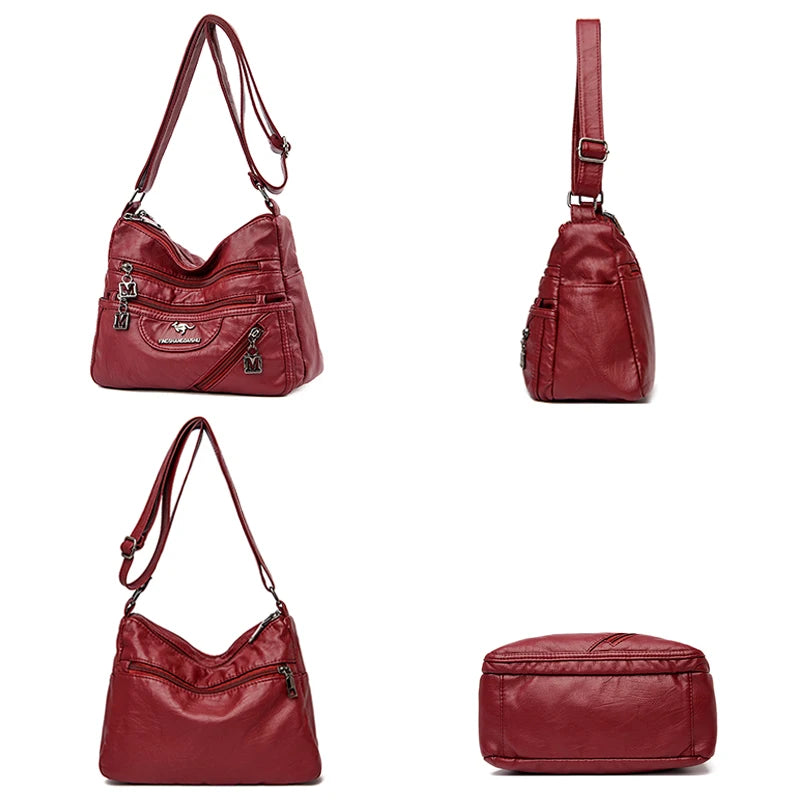 Soft Leather Purses Handbags Multi-pocket Crossbody Shoulder Bag Women Sac