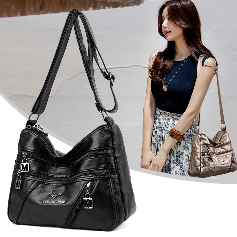 Soft Leather Purses Handbags Multi-pocket Crossbody Shoulder Bag Women Sac
