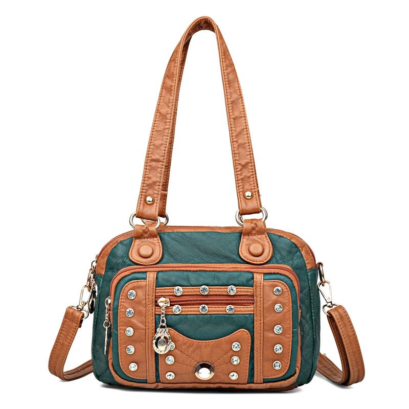 Soft Leather Women Handbag Small Female Shoulder Messenger Bags Rivet Tote