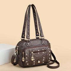 Soft Leather Women Handbag Small Female Shoulder Messenger Bags Rivet Tote