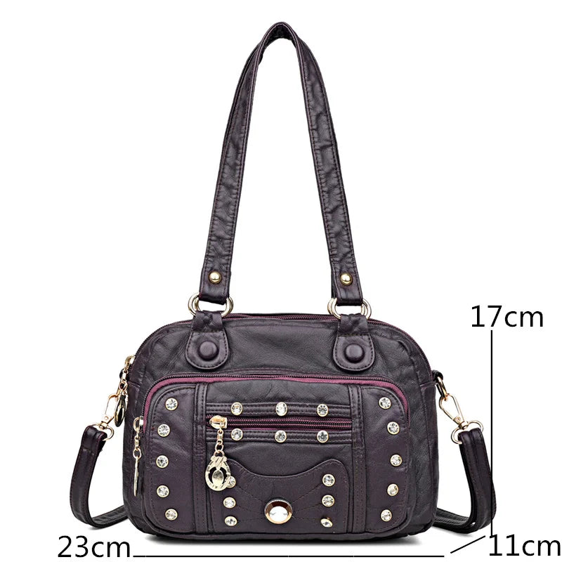 Soft Leather Women Handbag Small Female Shoulder Messenger Bags Rivet Tote