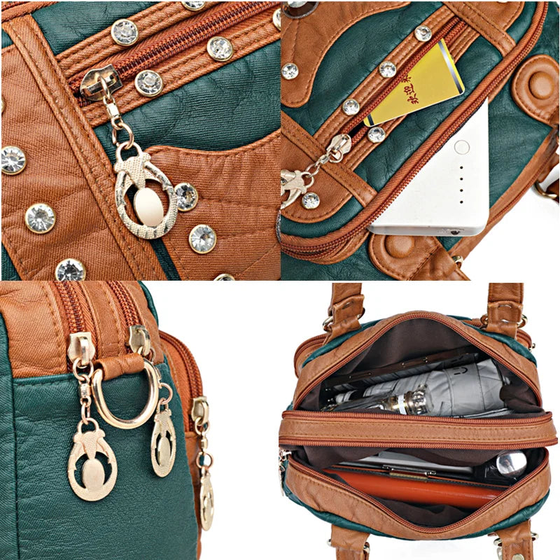 Soft Leather Women Handbag Small Female Shoulder Messenger Bags Rivet Tote
