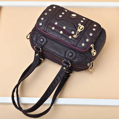 Soft Leather Women Handbag Small Female Shoulder Messenger Bags Rivet Tote