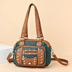 Soft Leather Women Handbag Small Female Shoulder Messenger Bags Rivet Tote