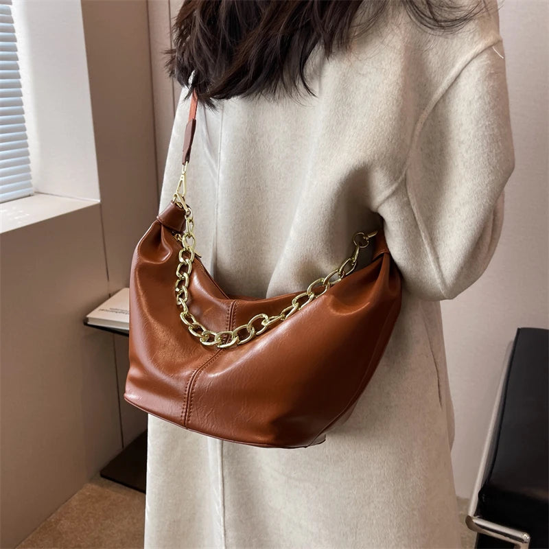 Soft Leather Shoulder Bag Brown Crossbody Bags Ladies Handbags Vintage Hobo Bag