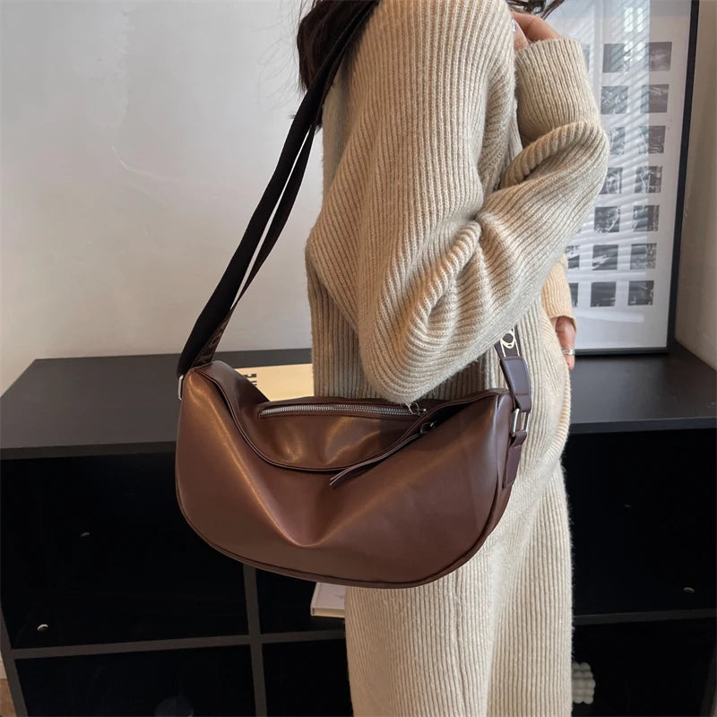 Vintage Leather Shoulder Bag for Women Crossbody Large Handbag