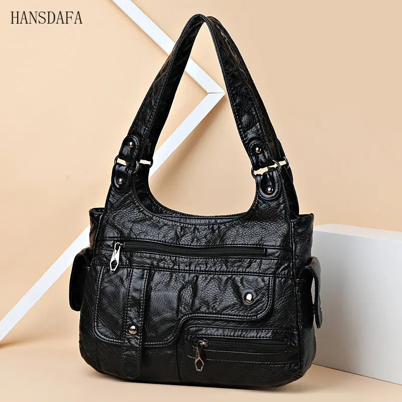 Soft Leather Women's Shoulder Bags Multi-Layer Crossbody Handbag