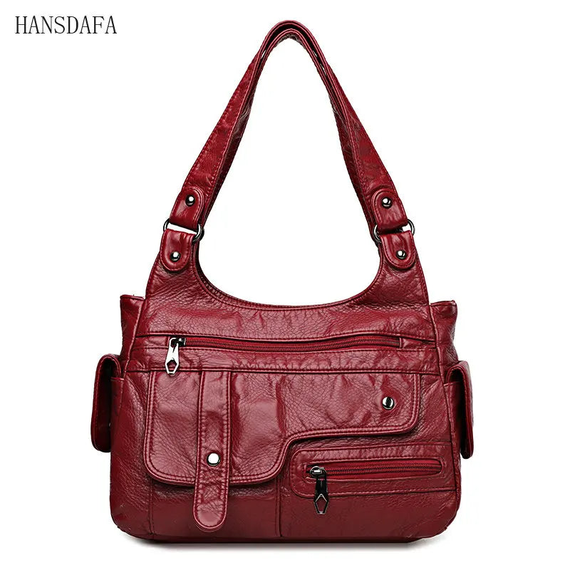 Soft Leather Women's Shoulder Bags Multi-Layer Crossbody Handbag
