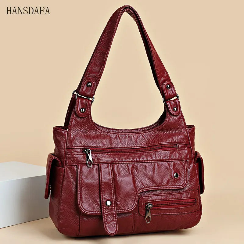 Soft Leather Women's Shoulder Bags Multi-Layer Crossbody Handbag
