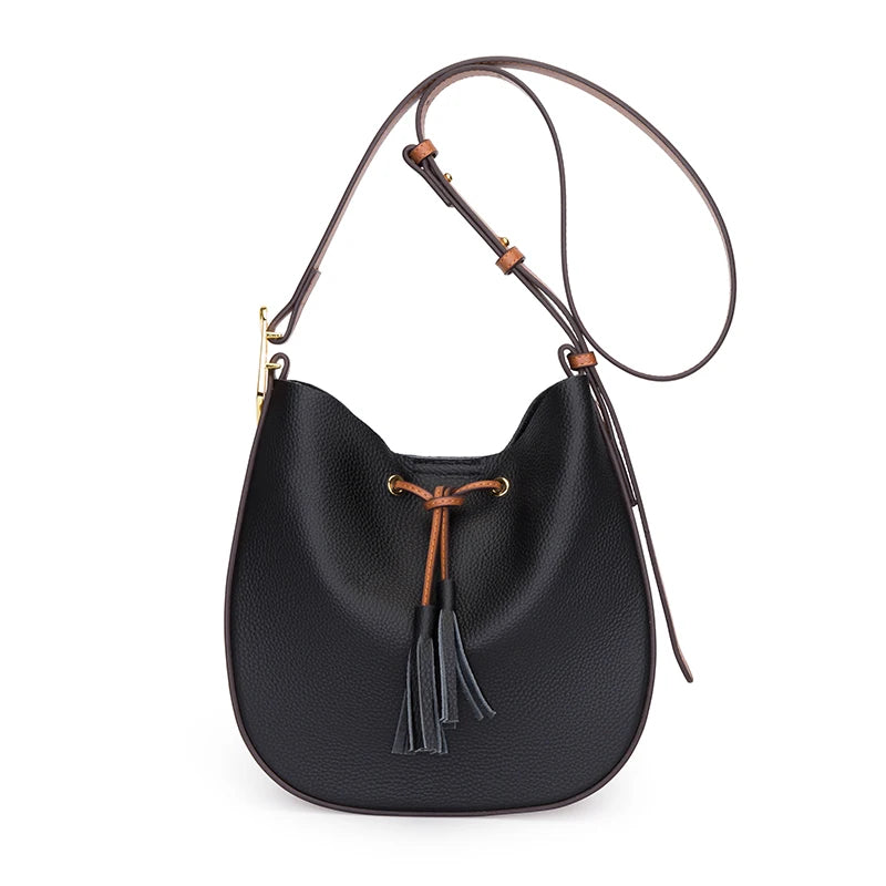Vintage Tassel Leather Women Handbags Soft Real Cowhide Female Shoulder Bags