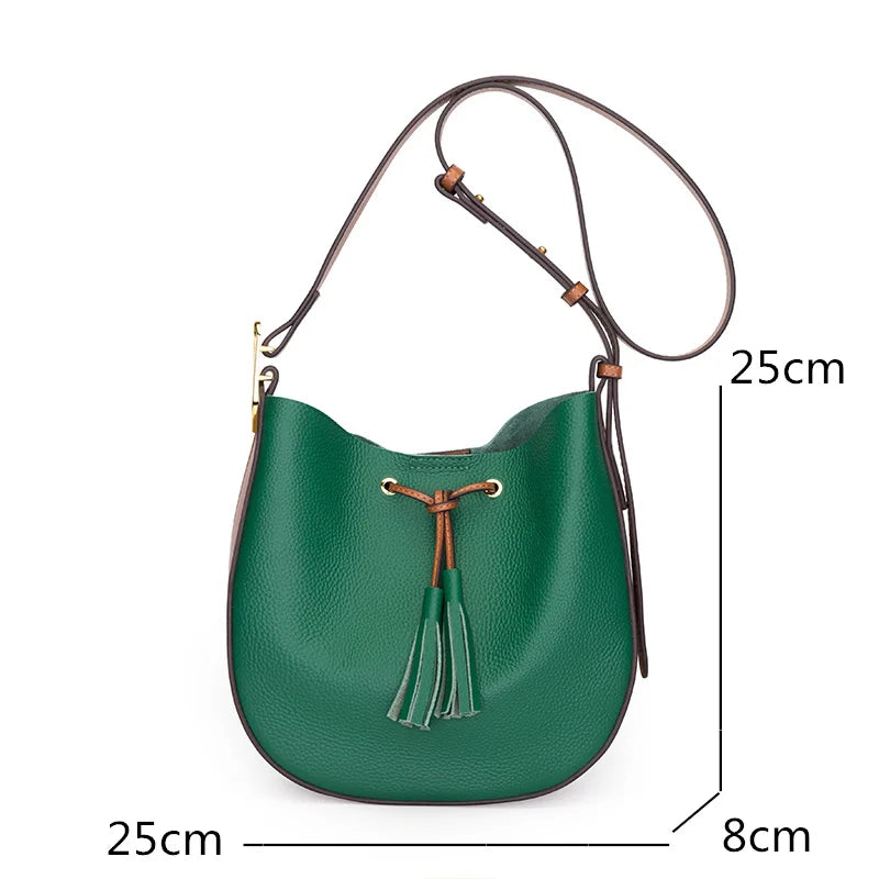 Vintage Tassel Leather Women Handbags Soft Real Cowhide Female Shoulder Bags
