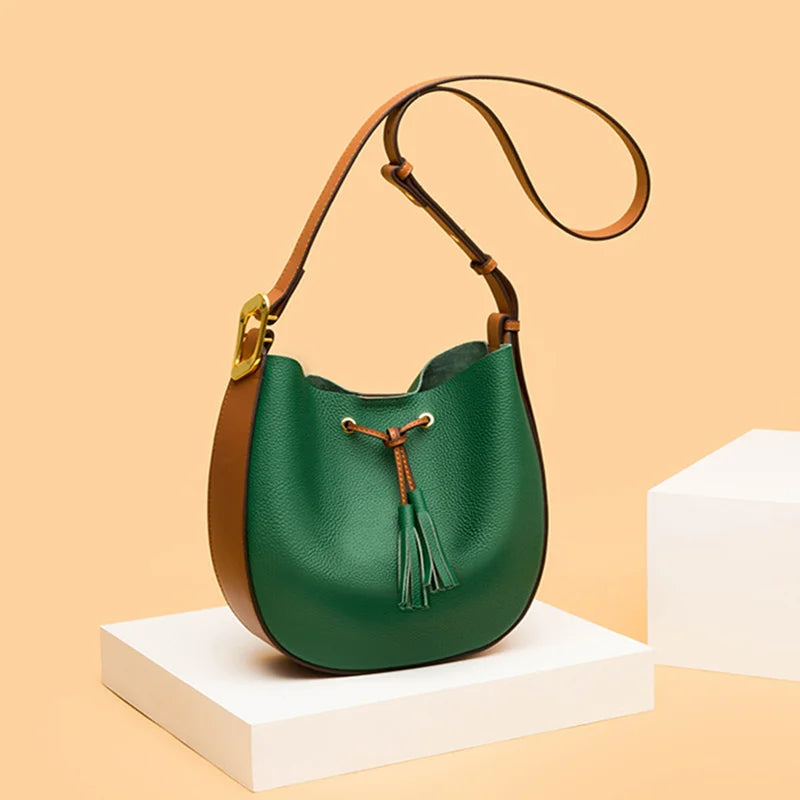 Vintage Tassel Leather Women Handbags Soft Real Cowhide Female Shoulder Bags