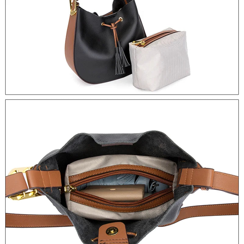 Vintage Tassel Leather Women Handbags Soft Real Cowhide Female Shoulder Bags