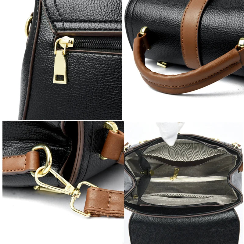 High Solid Leather Shoulder Messenger Bag for Women Large Capacity