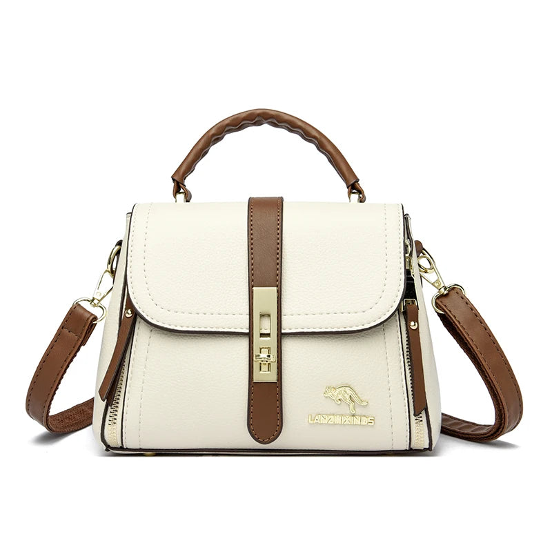 High Solid Leather Shoulder Messenger Bag for Women Large Capacity
