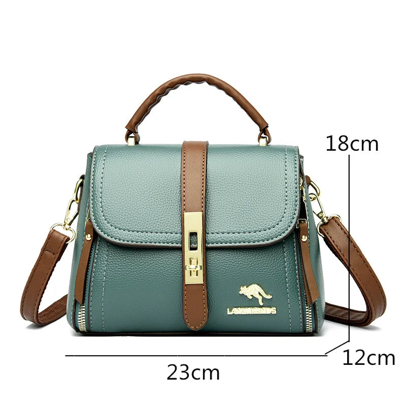 High Solid Leather Shoulder Messenger Bag for Women Large Capacity