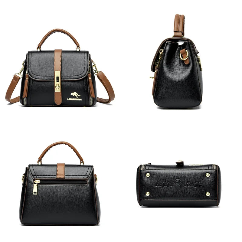 High Solid Leather Shoulder Messenger Bag for Women Large Capacity