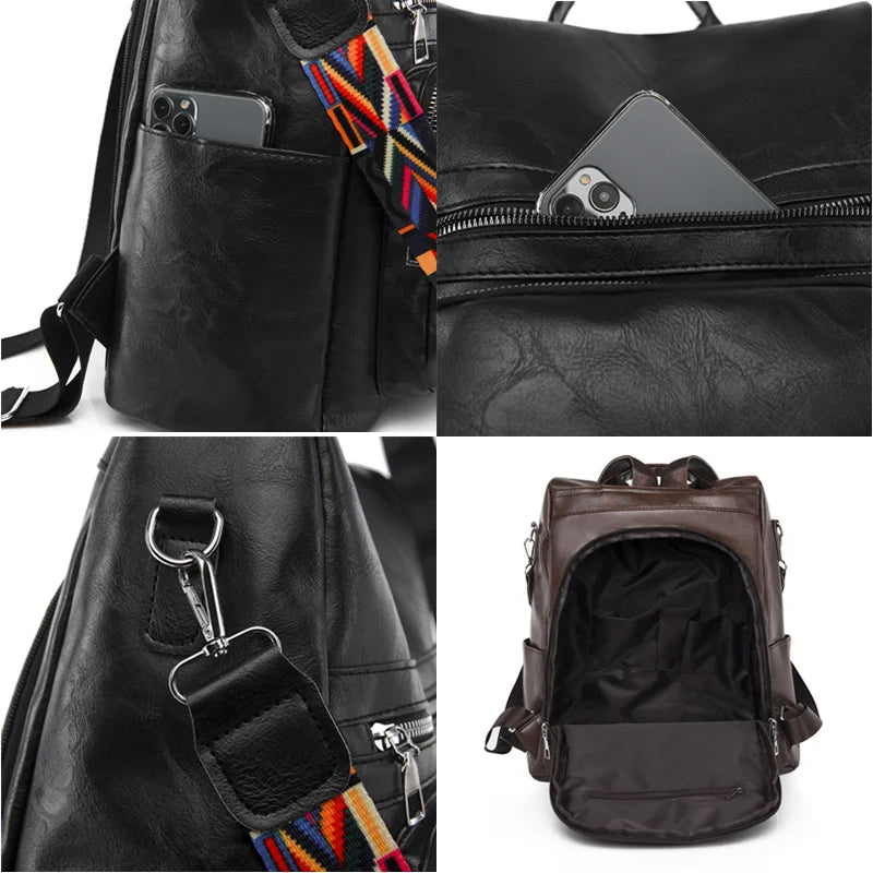 High Solid Leather Women Backpacks Female Shoulder Bags Girls School Bag