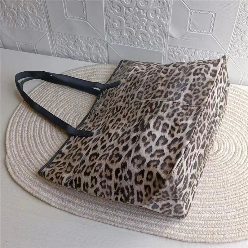 High Spain MANGO Women's Handbag Leopard Print Shopping Bag