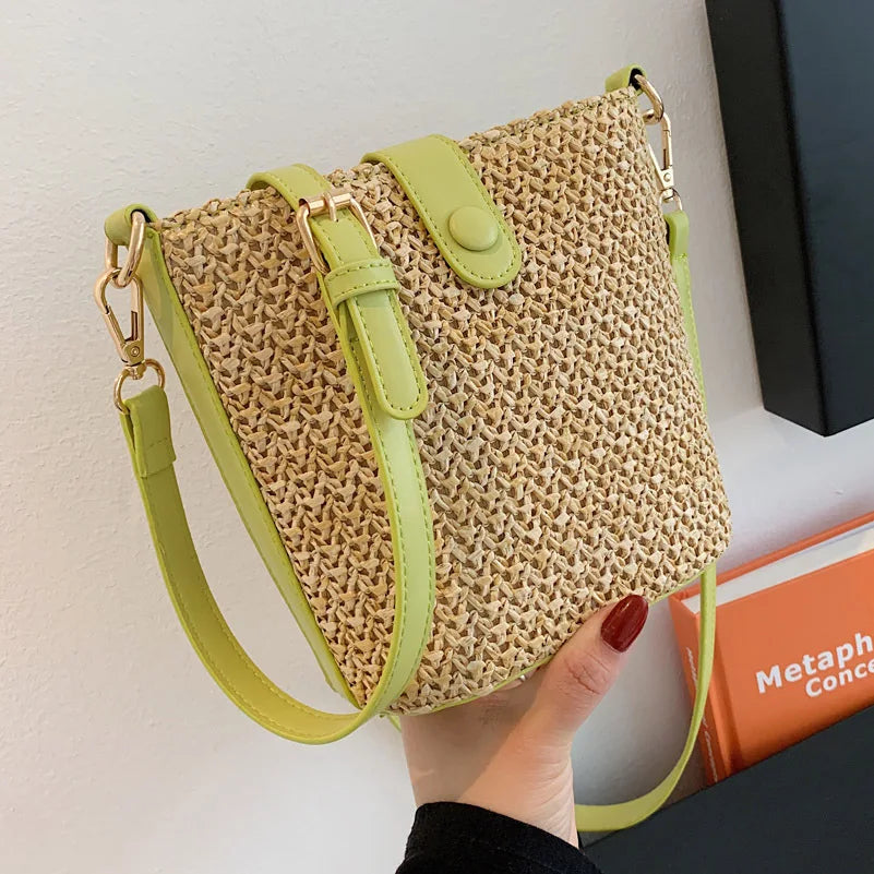 Straw Woven Bucket Bag Casual Summer Vacation Wild Single Shoulder Messenger Bag