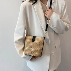 Straw Woven Bucket Bag Casual Summer Vacation Wild Single Shoulder Messenger Bag