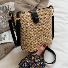 Straw Woven Bucket Bag Casual Summer Vacation Wild Single Shoulder Messenger Bag