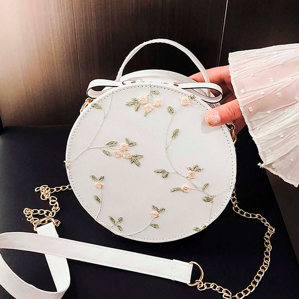 Sweet Lace Round Handbags PU Leather Women Crossbody Bags