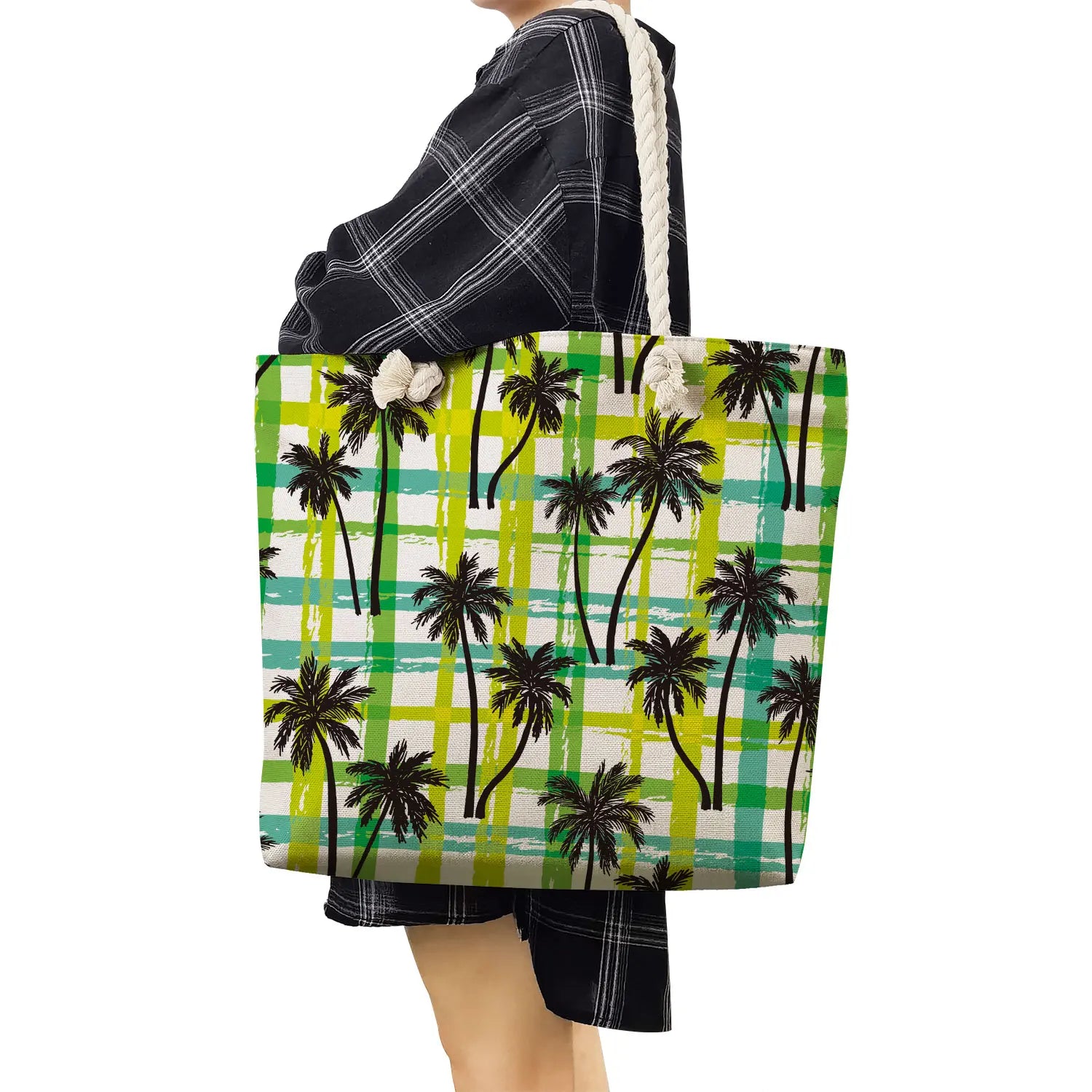 Tropical Beach Tote Bag with Coconut Tree Print Handbag