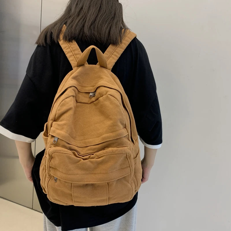 Vintage Canvas Backpack for Female Teen Girls