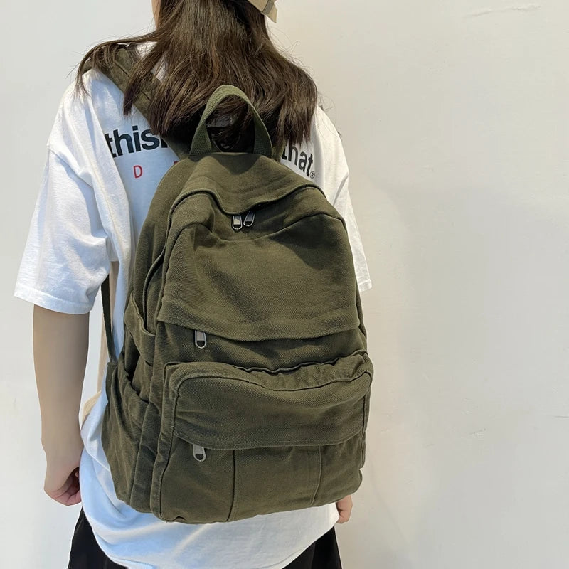 Vintage Canvas Backpack for Female Teen Girls