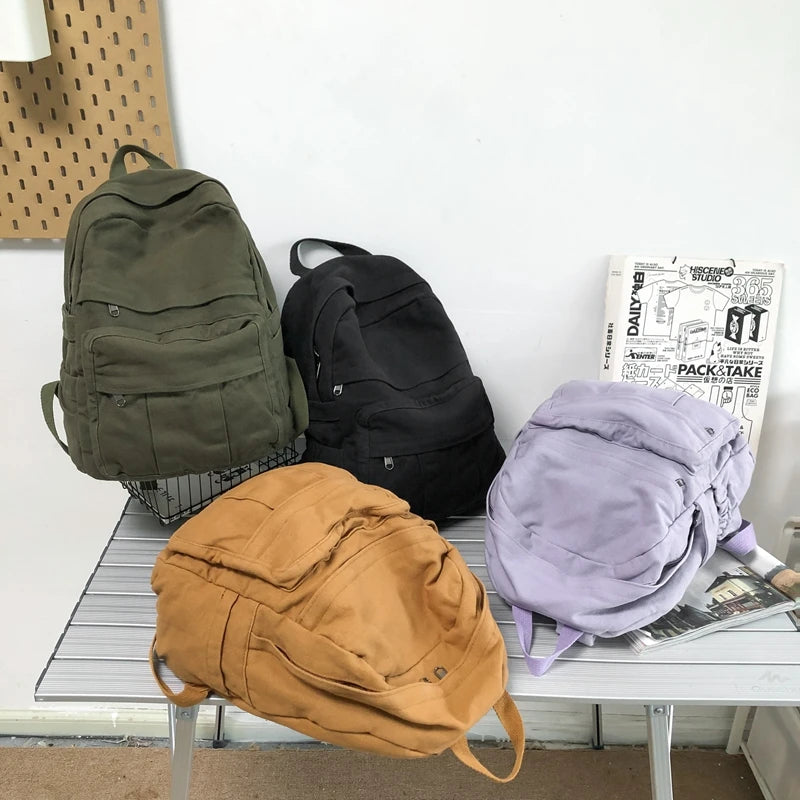 Vintage Canvas Backpack for Female Teen Girls