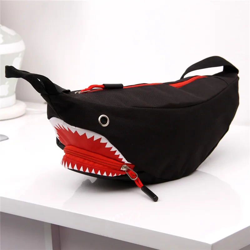 Cartoon Sharks Waist Bag Funny Canvas Shoulder Bag