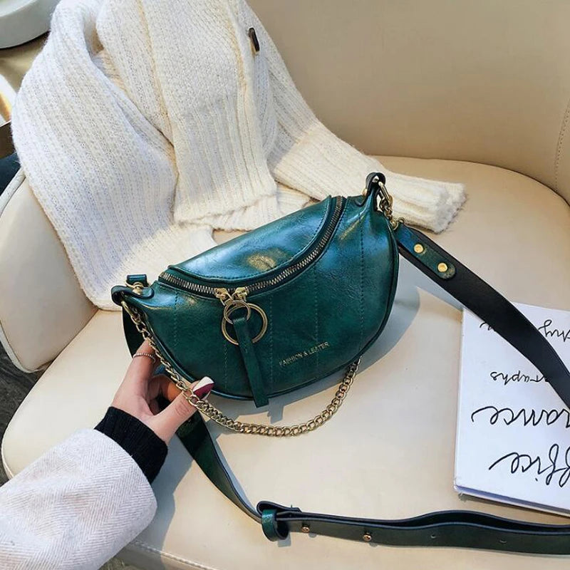 Women's High Waist PU Leather Fanny Pack Crossbody Bag