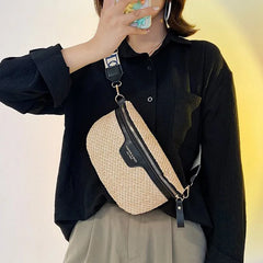 High Waist Bag Straw Women Bags Ladies Shoulder Crossbody Chest Pack