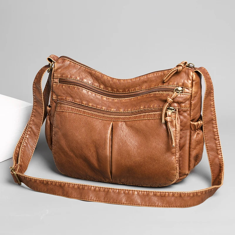 Vintage Leather Shoulder Bag for Women Crossbody Tote Sac