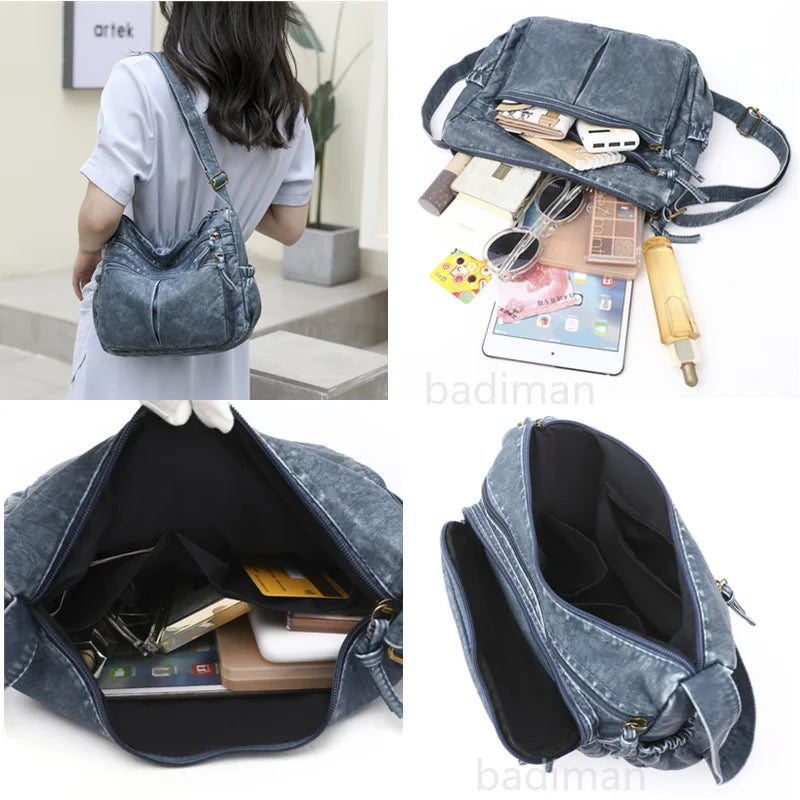 Vintage Leather Shoulder Bag for Women Crossbody Tote Sac