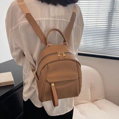 Solid Leather Women Backpack College Style Travel Rucksack