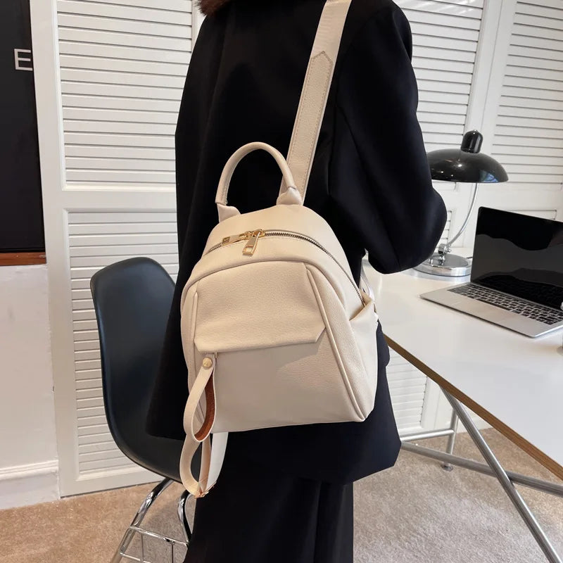 Waterproof Leather Women Backpack College Style Travel Rucksack School Bags