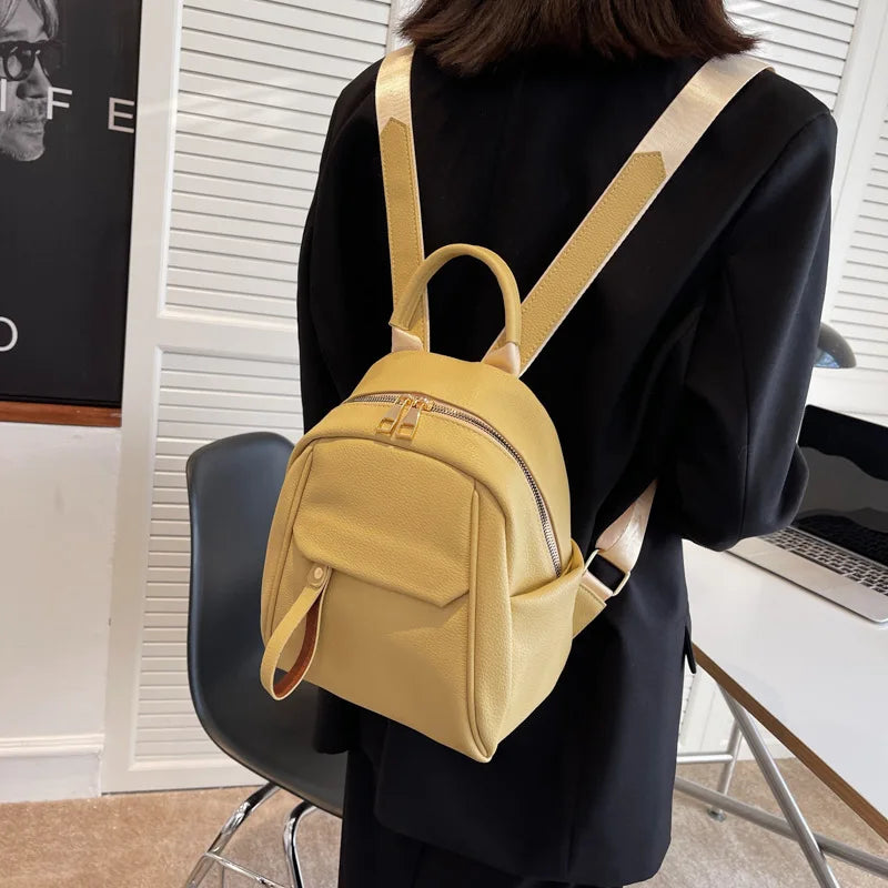 Waterproof Leather Women Backpack College Style Travel Rucksack School Bags