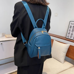 Solid Leather Women Backpack College Style Travel Rucksack