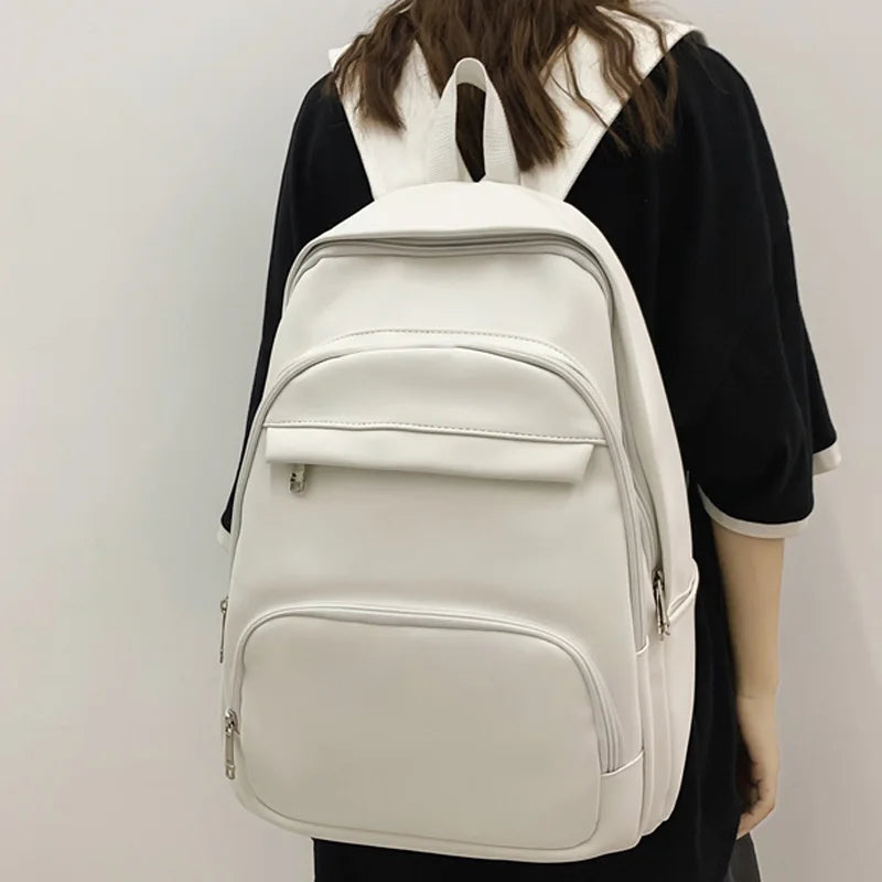 High Woman Backpack Leather Rucksack Women's Knapsack Multi-pocket Bagpacks