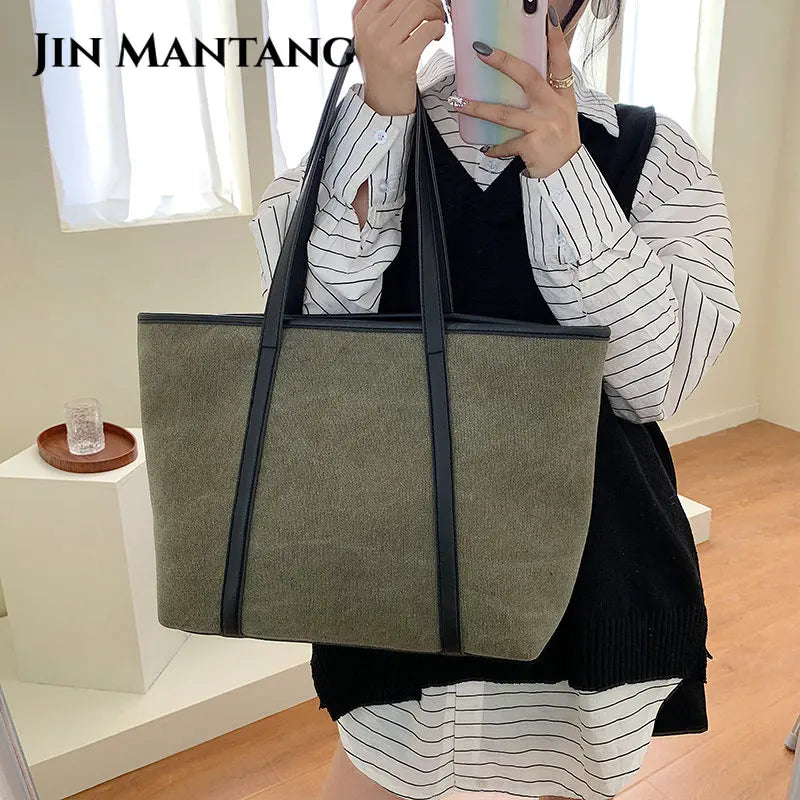 High Women Canvas Handbags Ladies Large Capacity Shoulder Bag