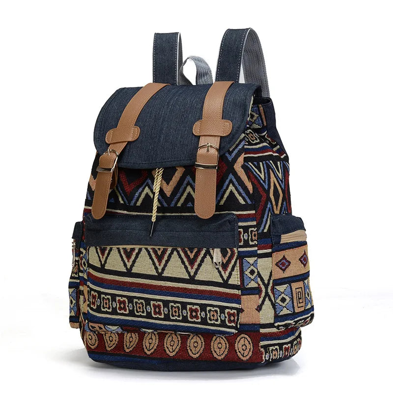 Vintage Women Canvas Backpack Ethnic Bohemian Schoolbag