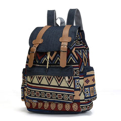Vintage Women Canvas Backpack Ethnic Bohemian Schoolbag