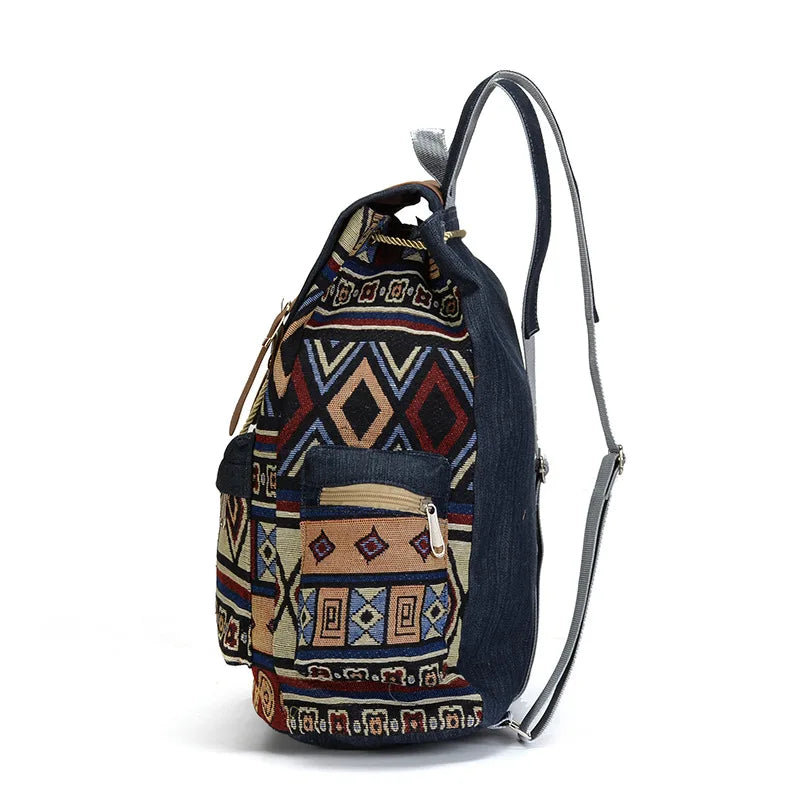 Vintage Women Canvas Backpack Ethnic Bohemian Schoolbag