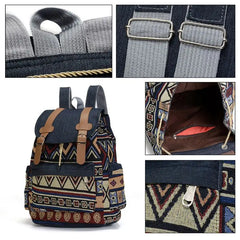 Women Canvas Vintage Backpack Ethnic Bohemian Schoolbag