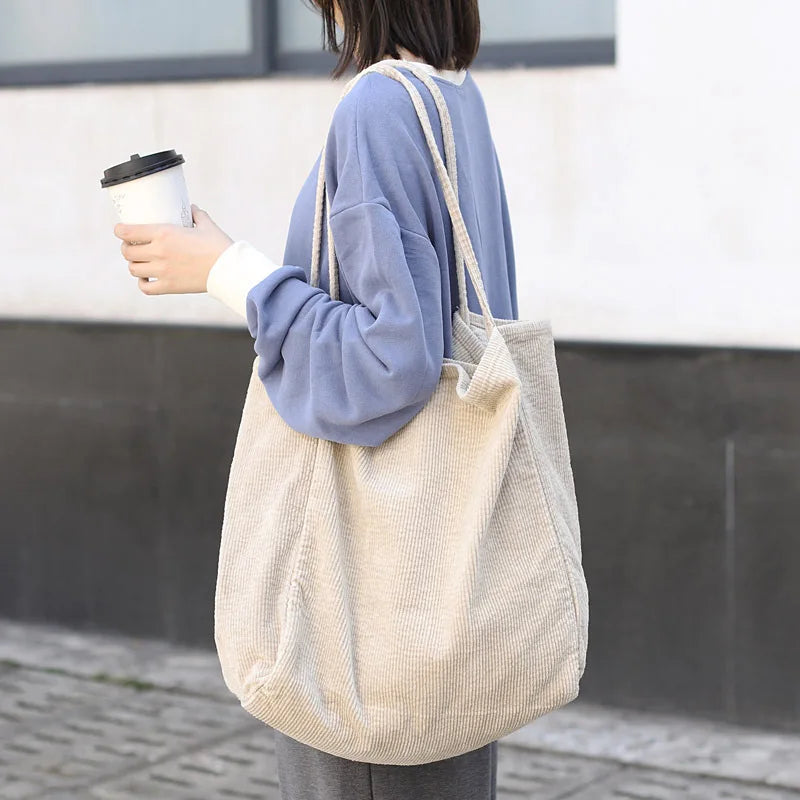 High Women Corduroy Shoulder Bag Large Capacity Female Big Tote Handbag